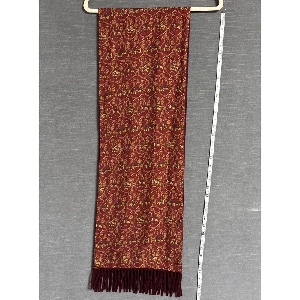 Salvatore Ferragamo Silk Cashmere Winter Scarf Mens Red Gold Italy Equestrian‎